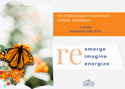 monarch butterfly with text re-emerge re-imagine re-energize
