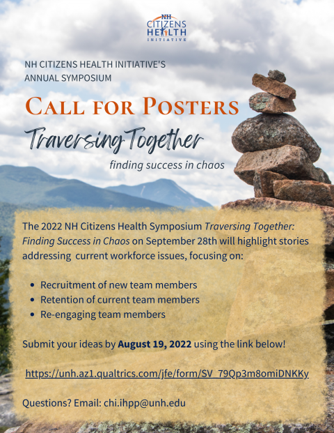 mountain scene with call for posters text